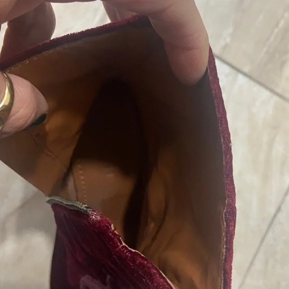 Coach Burgundy Lace Up Velvet Boots - Picture 3 of 4